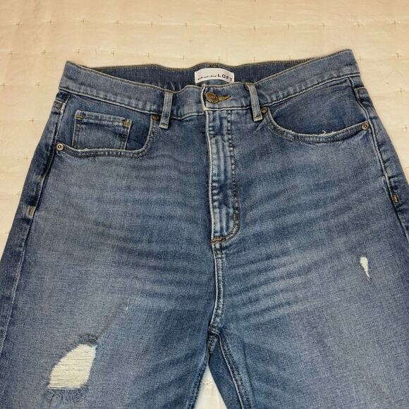 Loft High-Rise Straight Crop Distressed 5-Pocket Jeans Women's 29/8 | Blue Denim - Picture 3 of 11